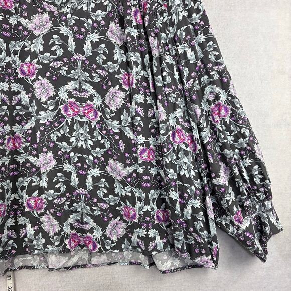Lane Bryant Long Sleeve Blouse Women’s 26/3X Floral Peony Poppy Filigree Rayon - Picture 14 of 16
